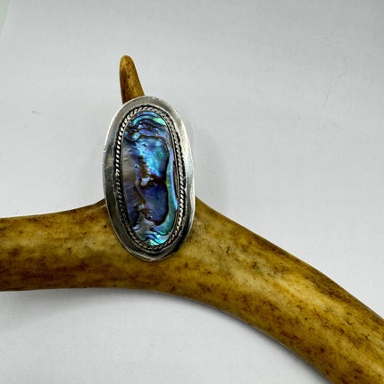 Vintage Abalone Statement Ring - White Bronze, Size 7