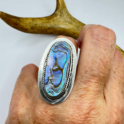 Vintage Abalone Statement Ring - White Bronze, Size 7