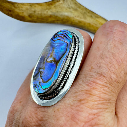 Vintage Abalone Statement Ring - White Bronze, Size 7