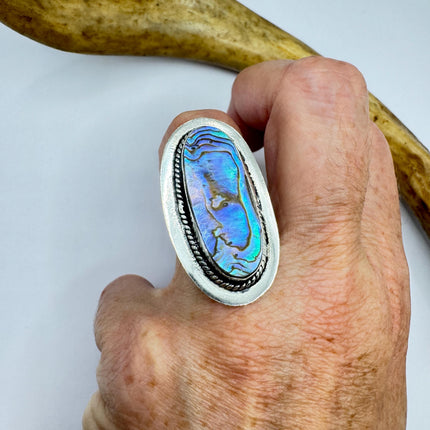 Vintage Abalone Statement Ring - White Bronze, Size 7