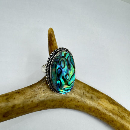 Vintage Abalone Statement Ring - White Bronze, Size 7