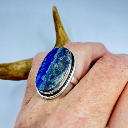 Vintage Boho Blue lapis lazuli Ring Band chunky cocktail ring