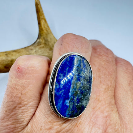 Vintage Boho Blue lapis lazuli Ring Band chunky cocktail ring