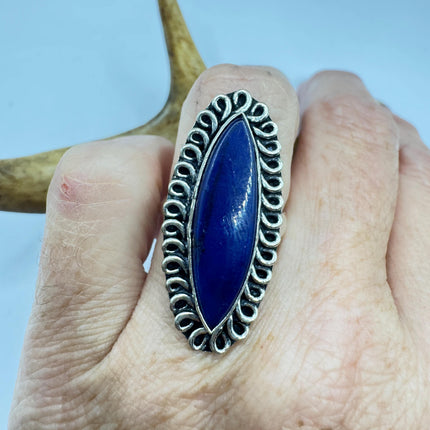 Vintage Boho Blue lapis lazuli Ring Band chunky cocktail ring