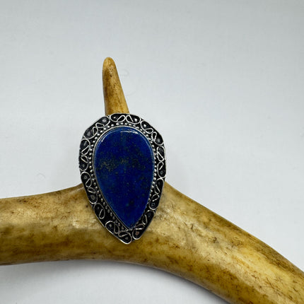 Vintage Boho Blue lapis lazuli Ring Band chunky cocktail ring