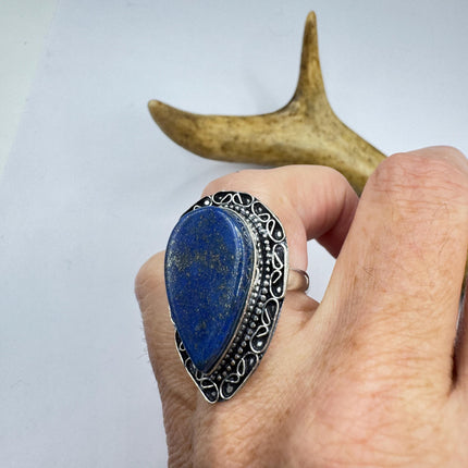Vintage Boho Blue lapis lazuli Ring Band chunky cocktail ring