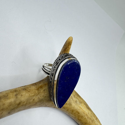 Vintage Boho Blue lapis lazuli Ring Band chunky cocktail ring
