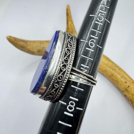 Vintage Boho Blue lapis lazuli Ring Band chunky cocktail ring