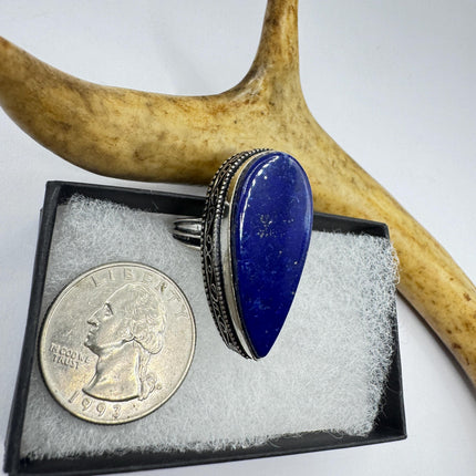Vintage Boho Blue lapis lazuli Ring Band chunky cocktail ring