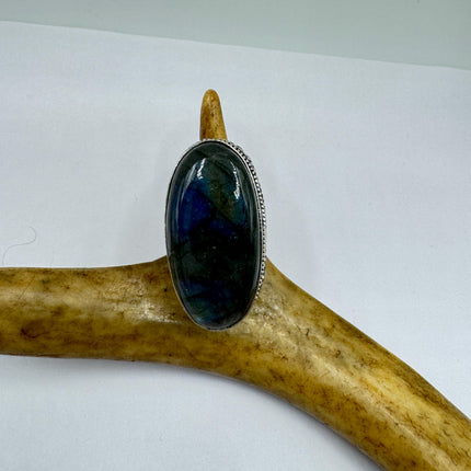 Vintage Chunky Rainbow Labradorite Cocktail Ring - Statement Band