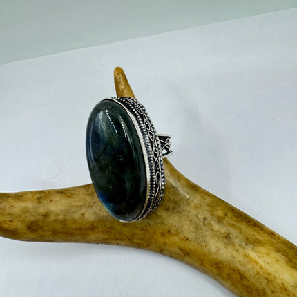 Vintage Chunky Rainbow Labradorite Cocktail Ring - Statement Band