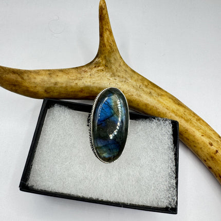 Vintage Chunky Rainbow Labradorite Cocktail Ring - Statement Band
