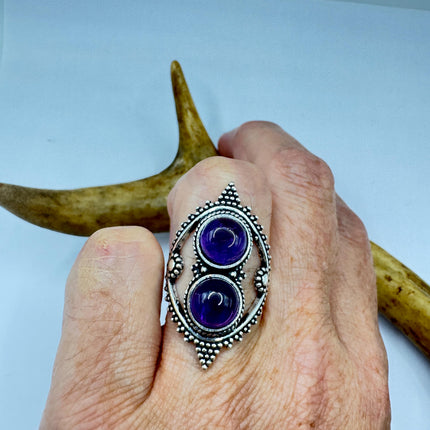 Vintage Purple Amethyst Cocktail Ring Silver Statement Ring