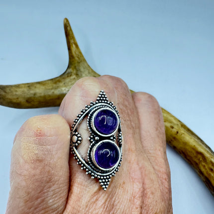 Vintage Purple Amethyst Cocktail Ring Silver Statement Ring