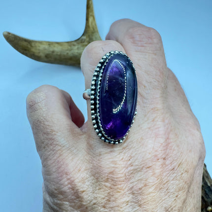 Vintage Purple Amethyst Cocktail Ring Silver Statement Ring