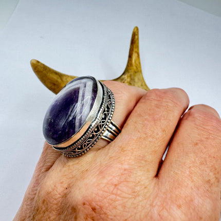Vintage Purple Amethyst Cocktail Ring Silver Statement Ring