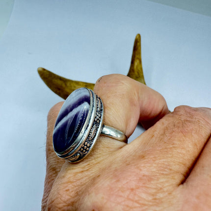 Vintage Purple Amethyst Cocktail Ring Silver Statement Ring
