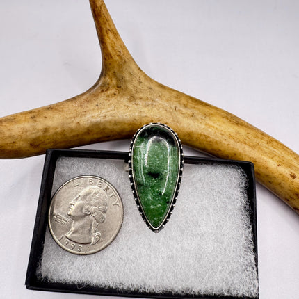 Vintage Green Ruby Zoisite Statement Jewelry Silver Bronze Ring