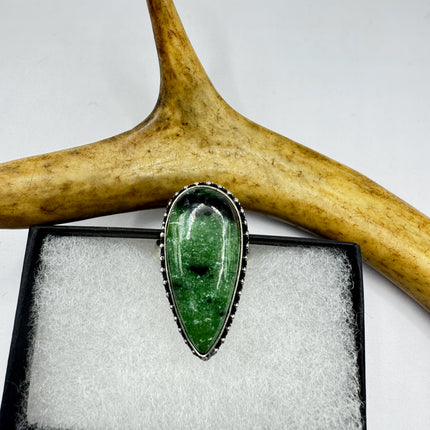 Vintage Green Ruby Zoisite Statement Jewelry Silver Bronze Ring
