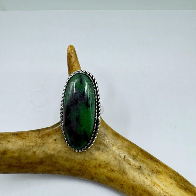 Vintage Green Ruby Zoisite Statement Jewelry Silver Bronze Ring