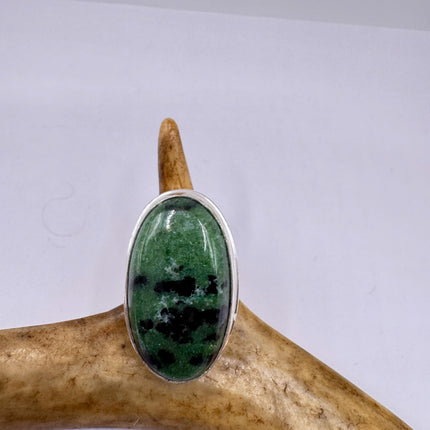 Vintage Green Ruby Zoisite Statement Jewelry Silver Bronze Ring