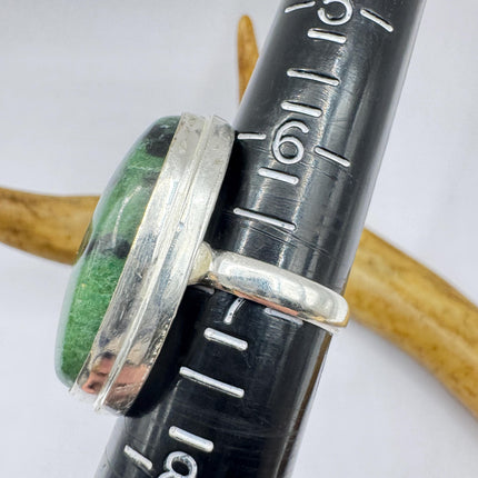 Vintage Green Ruby Zoisite Statement Jewelry Silver Bronze Ring