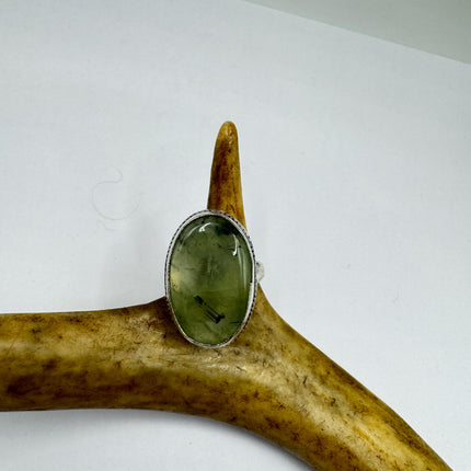 Vintage Green Fluorite Statement Jewelry Silver Bronze Ring