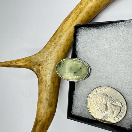 Vintage Green Fluorite Statement Jewelry Silver Bronze Ring