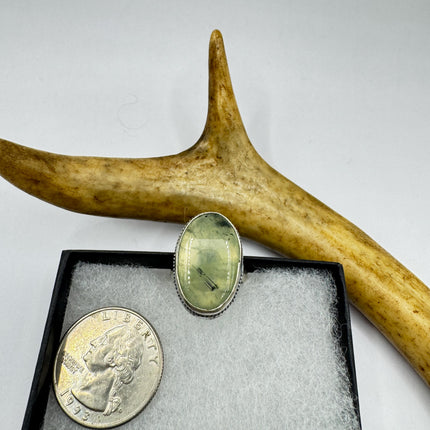 Vintage Green Fluorite Statement Jewelry Silver Bronze Ring