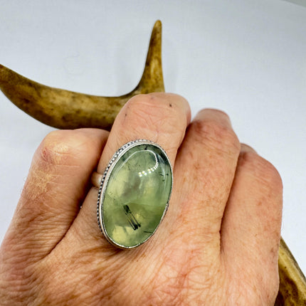 Vintage Green Fluorite Statement Jewelry Silver Bronze Ring