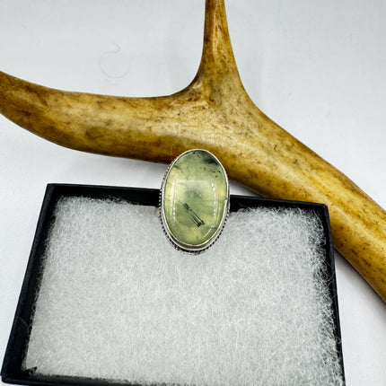 Vintage Green Fluorite Statement Jewelry Silver Bronze Ring