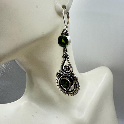 Vintage Green Peridot Glass Silver Earrings | 925 sterling Silver Lever Backs