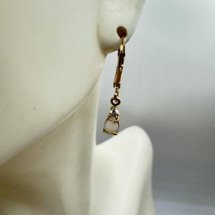 Vintage White Fire Opal Dangle Earrings Gold Filled