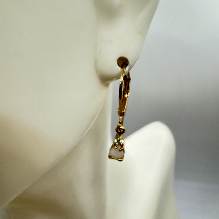 Vintage White Fire Opal Dangle Earrings Gold Filled