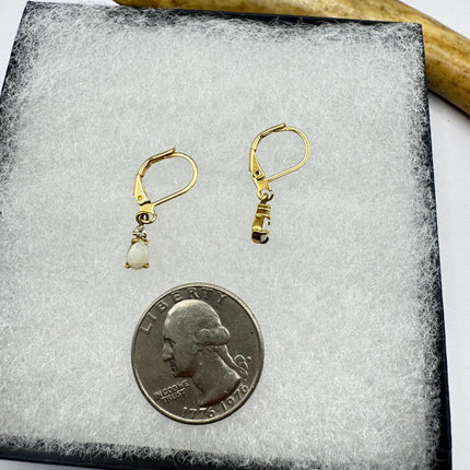 Vintage White Fire Opal Dangle Earrings Gold Filled