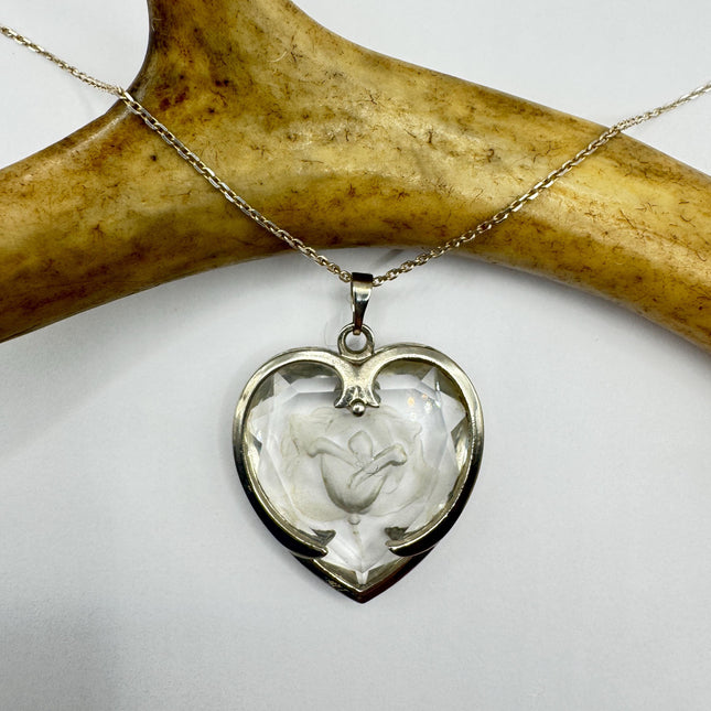 Vintage Sterling Silver Crystal Heart Necklace: Dainty Layering Pendant