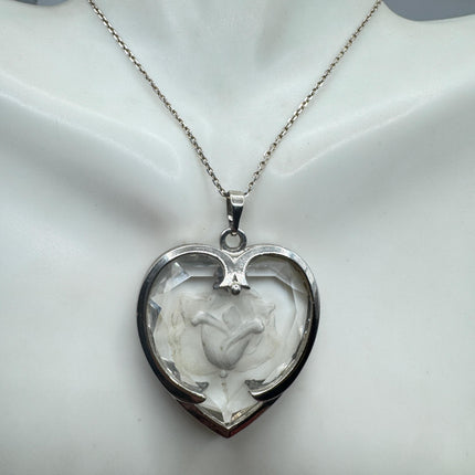 Vintage Sterling Silver Crystal Heart Necklace: Dainty Layering Pendant