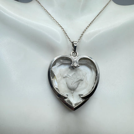 Vintage Sterling Silver Crystal Heart Necklace: Dainty Layering Pendant