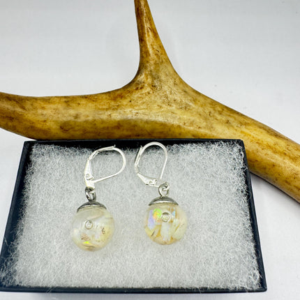 Vintage White Fire Floating Opal Earrings 925 Sterling Silver Lever backs