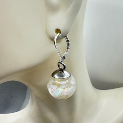 Vintage White Fire Floating Opal Earrings 925 Sterling Silver Lever backs