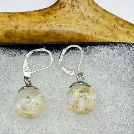 Vintage White Fire Floating Opal Earrings 925 Sterling Silver Lever backs