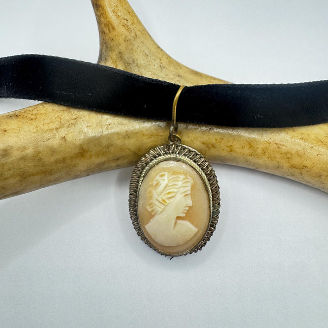 Vintage Shell Cameo Bronze Necklace