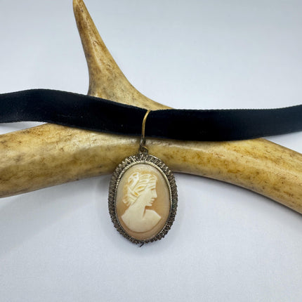 Vintage Shell Cameo Bronze Necklace