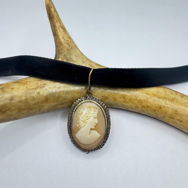 Vintage Shell Cameo Bronze Necklace