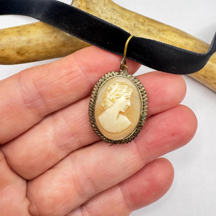 Vintage Shell Cameo Bronze Necklace