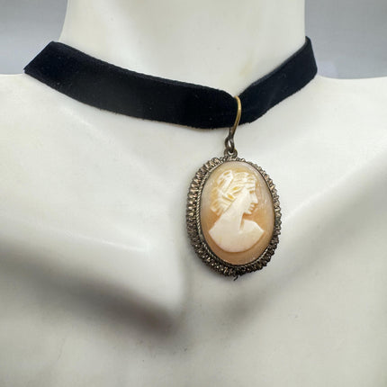 Vintage Shell Cameo Bronze Necklace