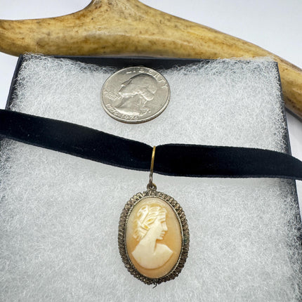 Vintage Shell Cameo Bronze Necklace