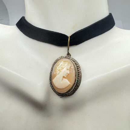 Vintage Shell Cameo Bronze Necklace