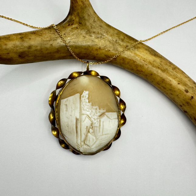 Vintage Shell Cameo Bronze Necklace