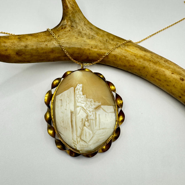 Vintage Shell Cameo Bronze Necklace